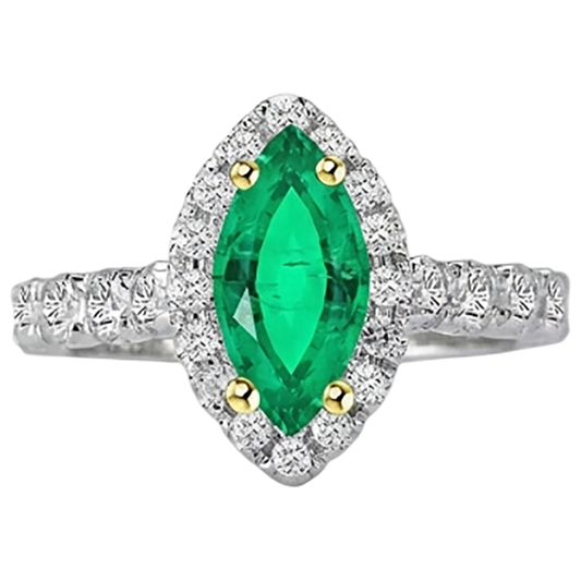 Gemstone Ring 14K Two Tone Gold with Emerald – front view