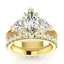 Marquise & Heart Genuine Diamond 3 Stone Ring & Gold Matching Band 3 Carats