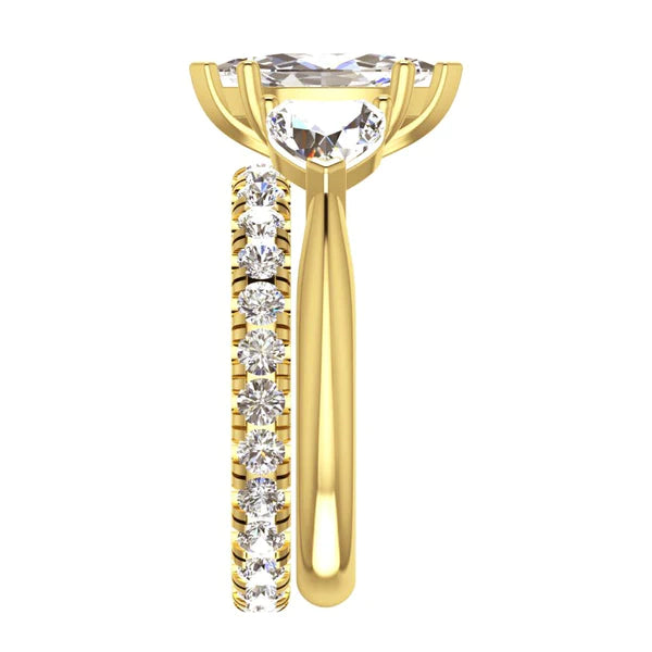 Marquise & Heart Genuine Diamond 3 Stone Ring & Gold Matching Band 3 Carats