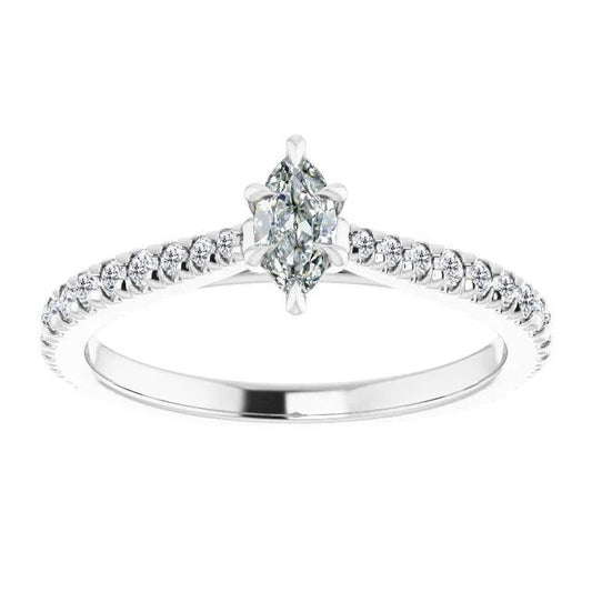 Marquise Old Cut Natural Diamond Ring With Accents 6 Prong Set 3.50 Carats