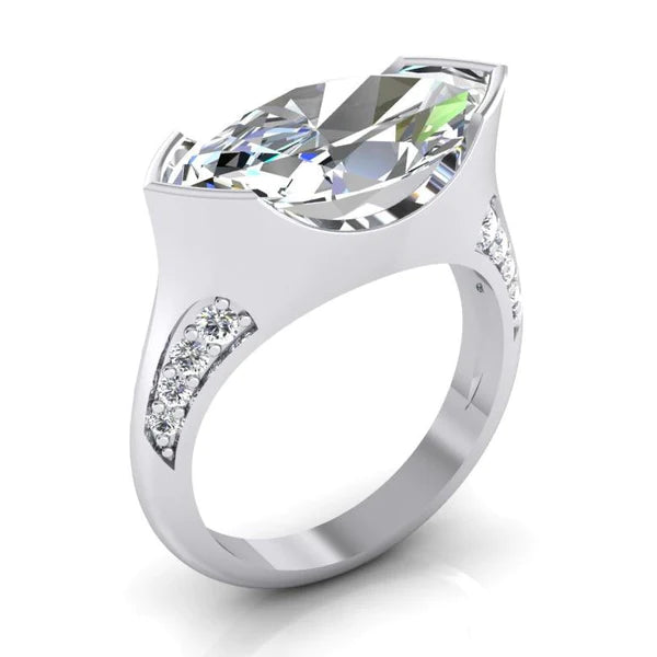 Marquise Old Cut Real Diamond Engagement Ring V Prong Set 5.75 Carats
