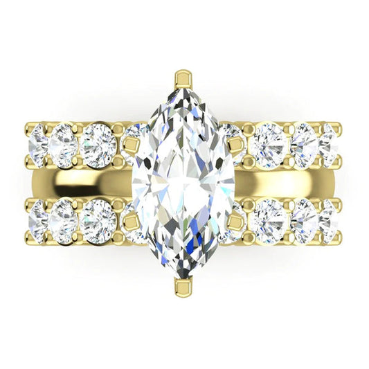 Marquise Real Diamond Wedding Ring Bridal Jewelry Yellow Gold