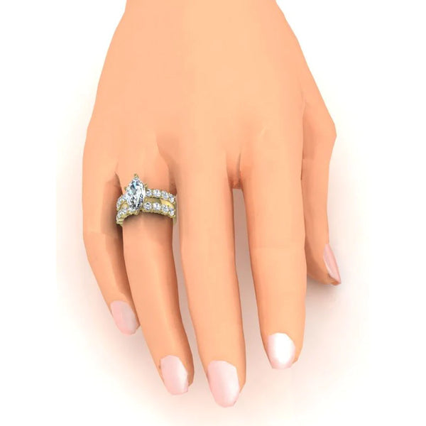 Marquise Real Diamond Wedding Ring Bridal Jewelry Yellow Gold