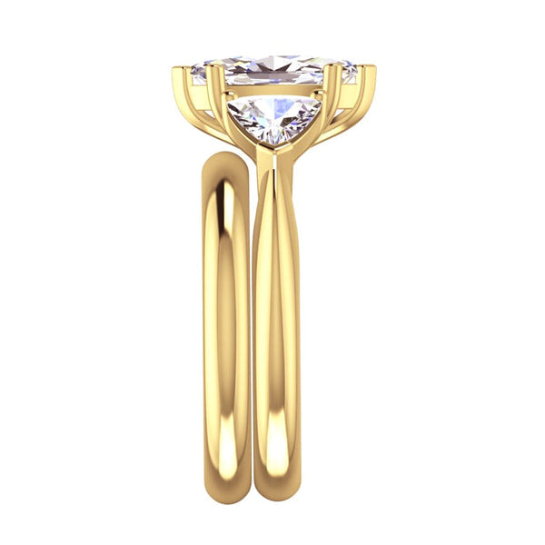Marquise & Trillion Real Diamond Engagement Ring Set With Plain Band 2 Ct.