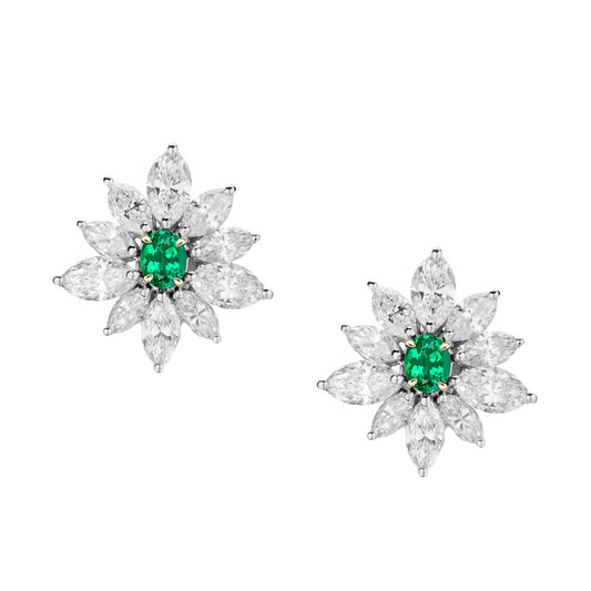 Emerald Oval Gemstone Earring in Two-Tone 14K Gold – main view