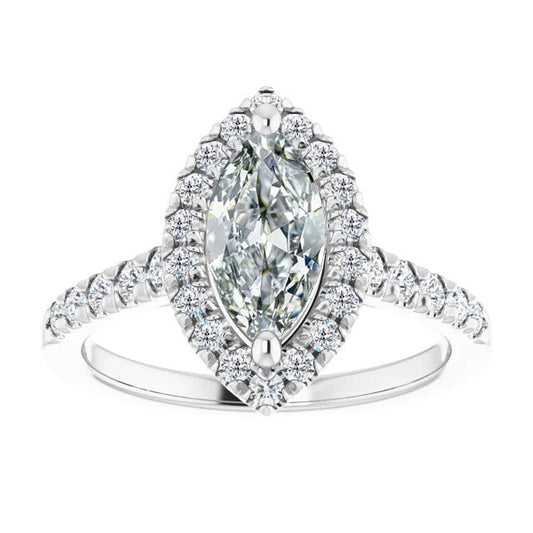Diamond Marquise Cut Halo Ring in 14 Karat White Gold – main view