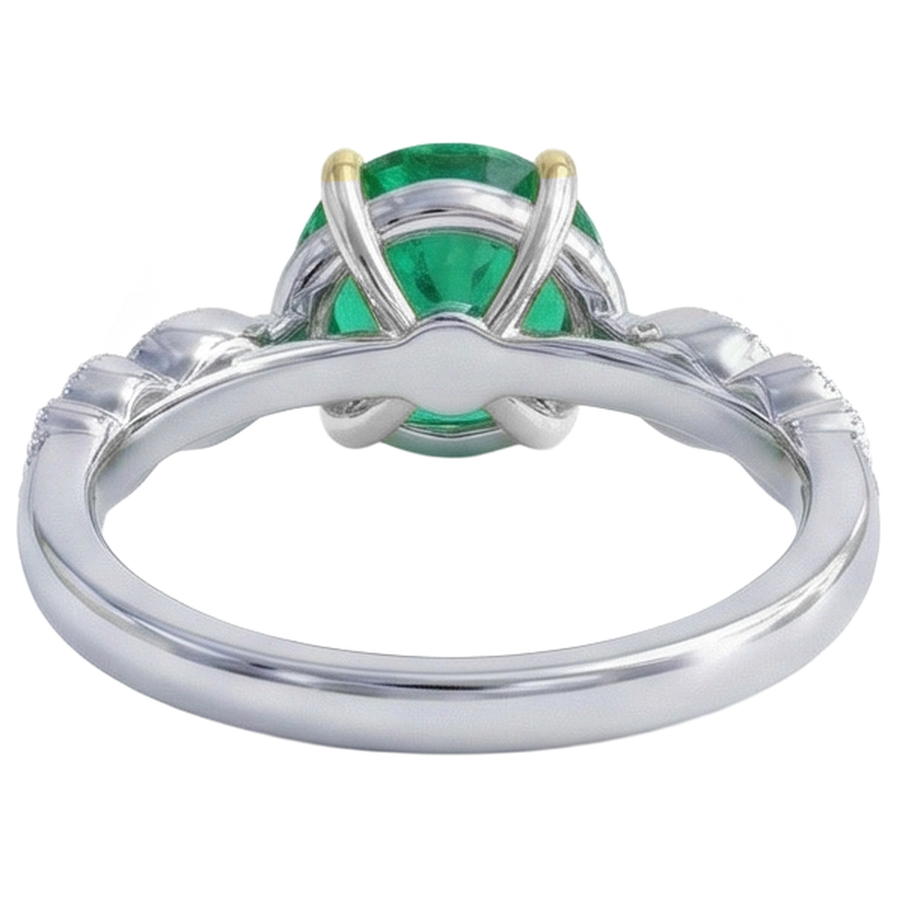 Round Cut Emerald ring in Two-Tone 14K Gold – back view