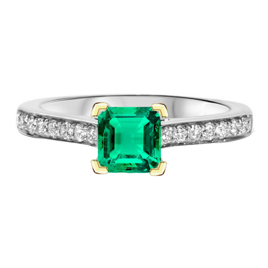 Step Cut Emerald ring in 14 Karat Two Tone Gold – main view