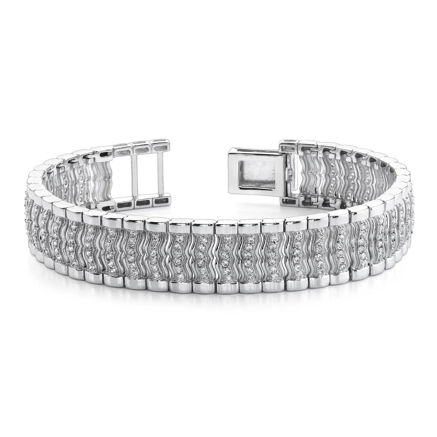 Men 14K White Gold Round Cut 6 Carats Real Diamond Bracelet