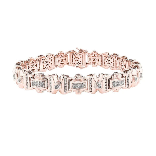 Men Bracelet 14K Rose Gold Princess With Round Real Diamond 9 Carats