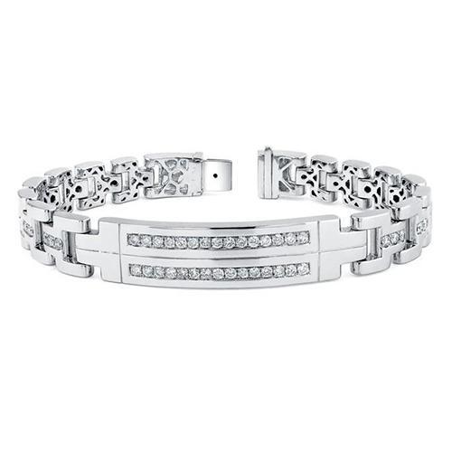 Men Round Diamond Bracelet Solid White Gold Fine Jewelry Carats