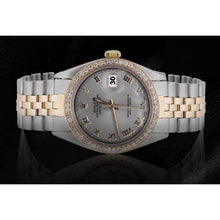 Men Gray Roman Dial Diamond Bezel Datejust Watch Two Tone Rolex-QUICK SET