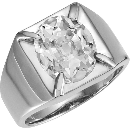 Brilliant Diamond Antique Cushion Gentleman's Ring in 14 Karat White Gold – main view