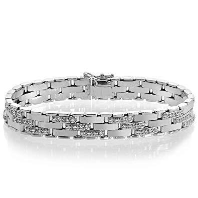 Mens Bracelet 4.25 Carats Round Natural Diamonds White Gold 14K
