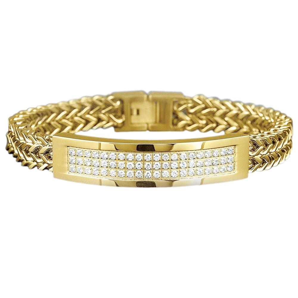Men's Bracelet Round Cut 3 Carats Real Diamonds Yellow Gold 14K