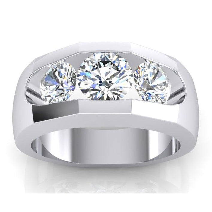 Men's Natural Diamond Ring 3 Stone Gold 2 Carats