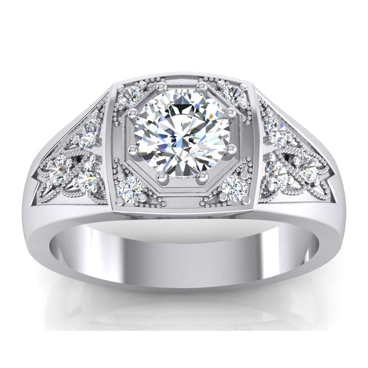Men's Real Round Diamond Ring 1.50 Carats Gold 14K