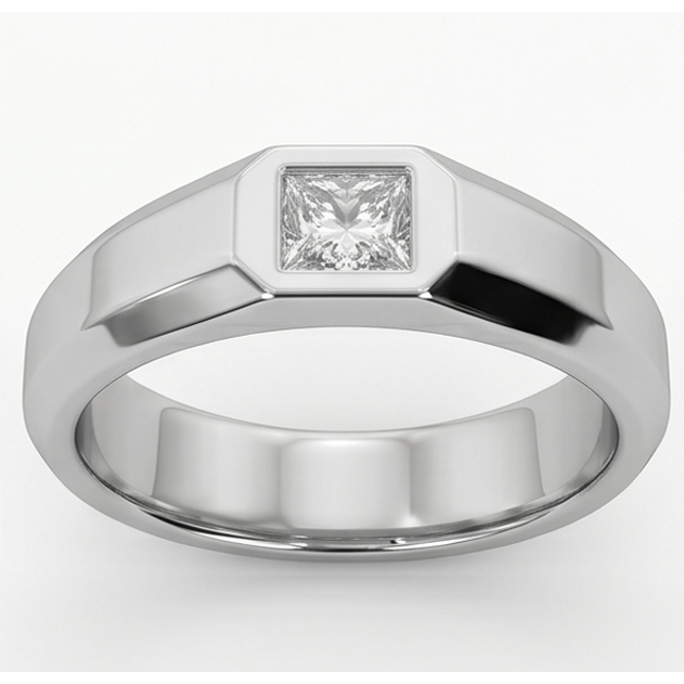Mens Ring Princess Cut Natural Earth Mined Diamond White Gold
