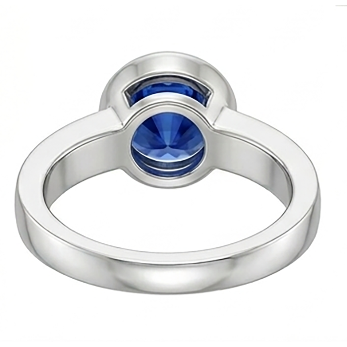Mens Solitaire Ring Bezel Set Round Blue Sapphire 2 Carat Thick Shank