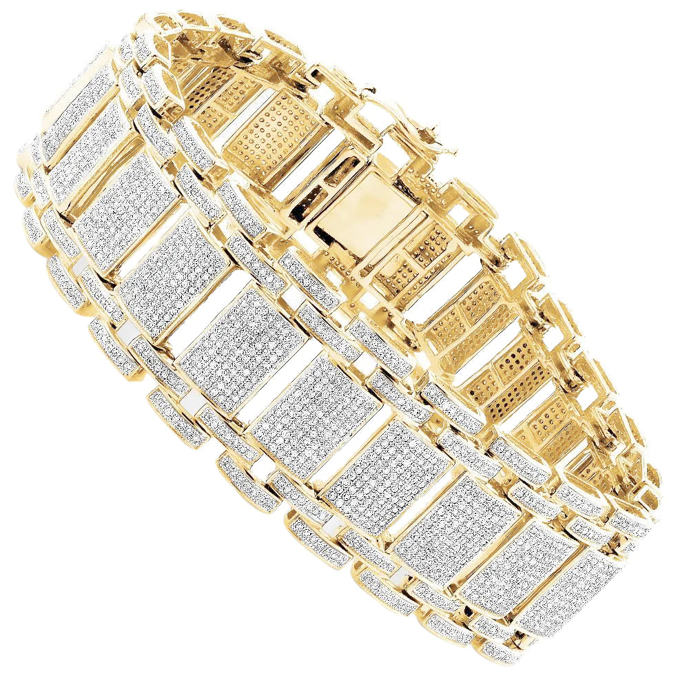 Mens Sparkling 14.50 Carats Natural Diamonds Bracelet Gold Yellow 14K