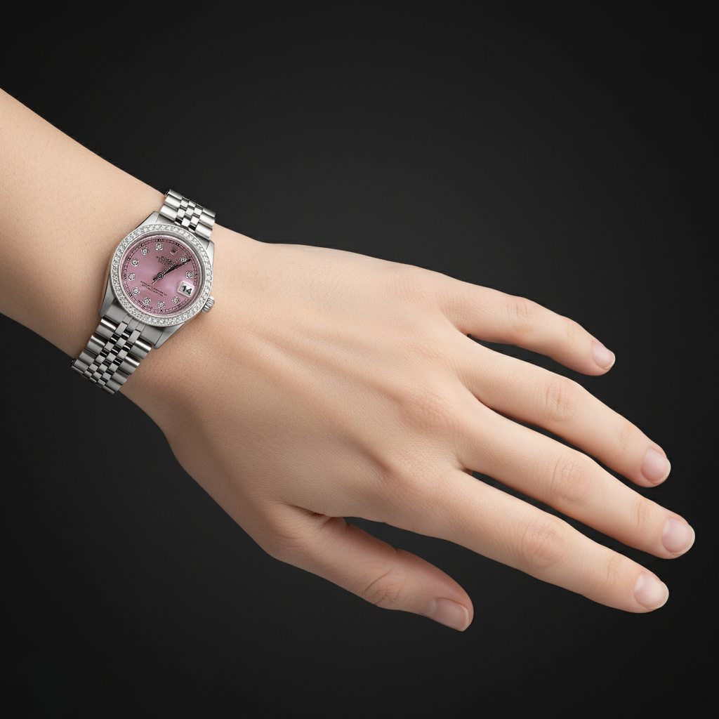 Midsize Rolex Ss Jubilee Bracelet Dj Watch Pink Natural Earth Mined Diamond Dial Bezel P2