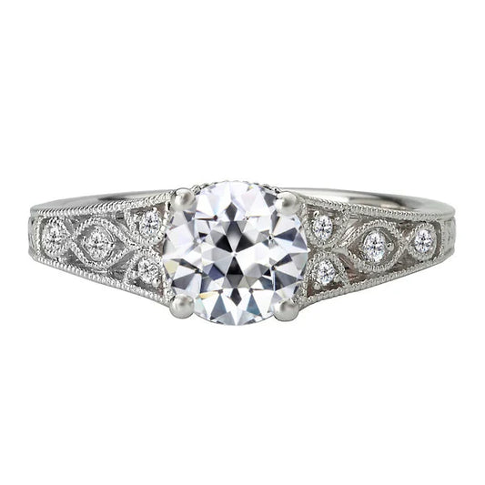 Antique Cushion Diamond ring in 14 Karat White Gold – main view