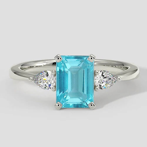 Modern Paraiba Tourmaline Ring Emerald Cut