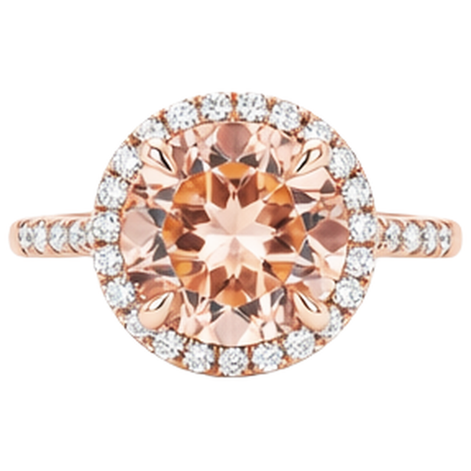 Morganite And Natural Earth Mined Diamonds Round Cut 11.50 Ct Ring Rose Gold 14K