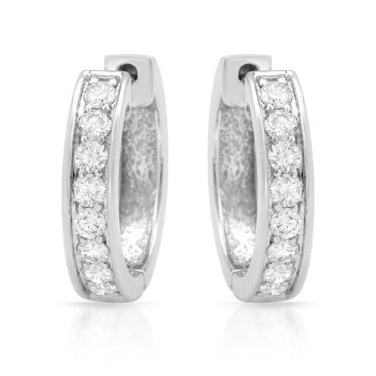 Natural 1.50 Carats Round Diamonds Women Hoop Earring White Gold 14K