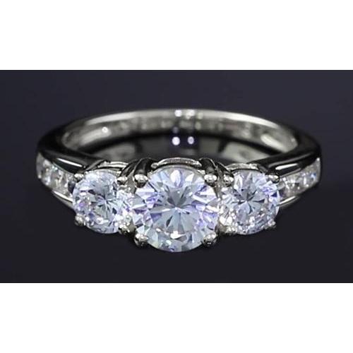 Natural 3 Carats Three Stone Engagement Ring Round Basket Prong Setting