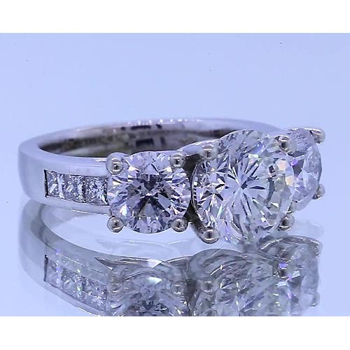 Natural 3.50 Carats Diamond Engagement Ring 14K White Gold Three Stone