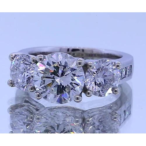 Natural 3.50 Carats Diamond Engagement Ring 14K White Gold Three Stone