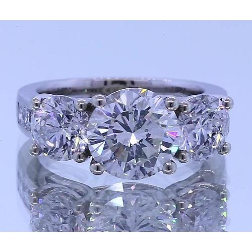 Natural 3.50 Carats Diamond Engagement Ring 14K White Gold Three Stone