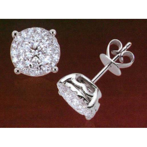 Natural 4 Ct Diamond Push Back Stud Earring Halo 14K White Gold