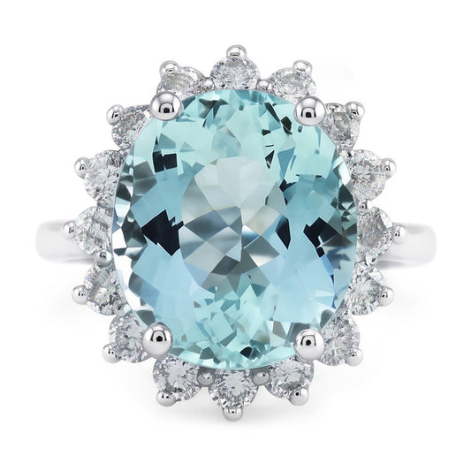 Natural Aquamarine Ring 11.50ct - White Gold 14K