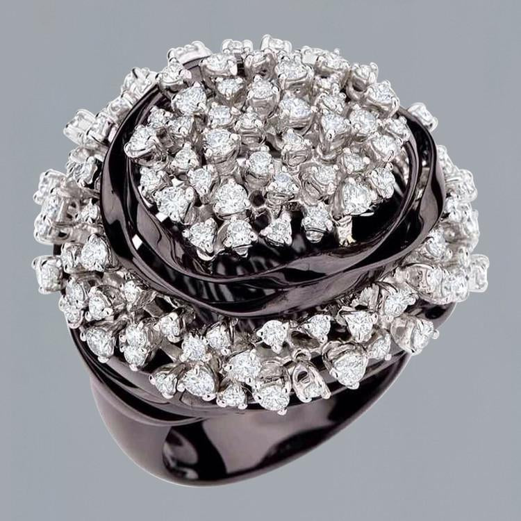 Natural Black Gold Cluster Engagement Ring