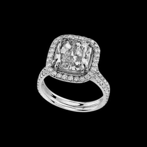 Natural Cushion Cut Diamond Women New White Gold 3.40 Ct. Ring With Accents
