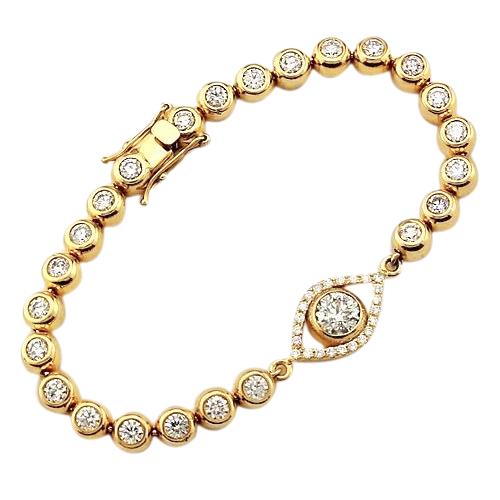 Natural Diamond Bracelet 10.75 Carats Bezel Set Evil Eye Yellow