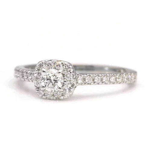 Natural Diamond Halo Engagement Ring 1.25 Carats White Gold Women Jewelry