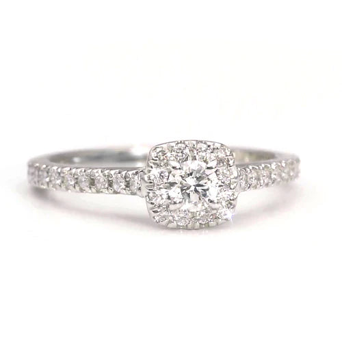 Natural Diamond Halo Engagement Ring 1.25 Carats White Gold Women Jewelry