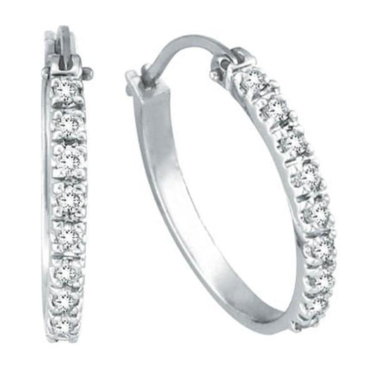 Natural Diamond Hoop Earrings, 14K White Gold 0.5 Carats 14K White