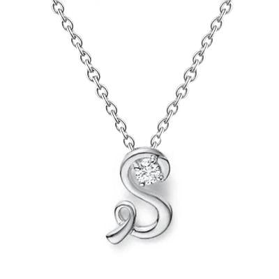 Natural Diamond Necklace Initial S Pendant 0.75 Carats White Gold 14K