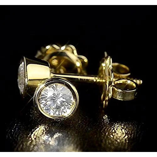Natural Diamond Stud Earring Yellow Gold 14K Round G Vs1 1.50 Carats
