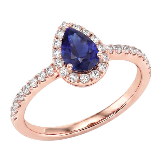 Natural Earth Mined DIAMOND ( NOT LAB GROWN ) Halo Rose Gold Ring Deep Blue Ceylon Sapphire 2.50 Carats