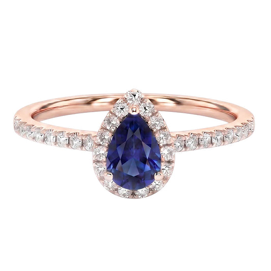 Natural Earth Mined DIAMOND ( NOT LAB GROWN ) Halo Rose Gold Ring Deep Blue Ceylon Sapphire 2.50 Carats