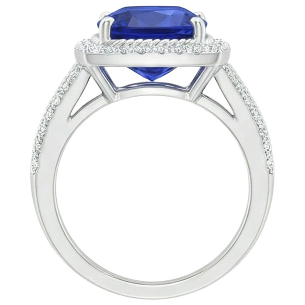 natural round sapphire 3.70ct ring on white background