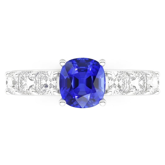 Natural Earth Mined Diamond Anniversary Cushion Ceylon Sapphire Ring 2.50 Carats