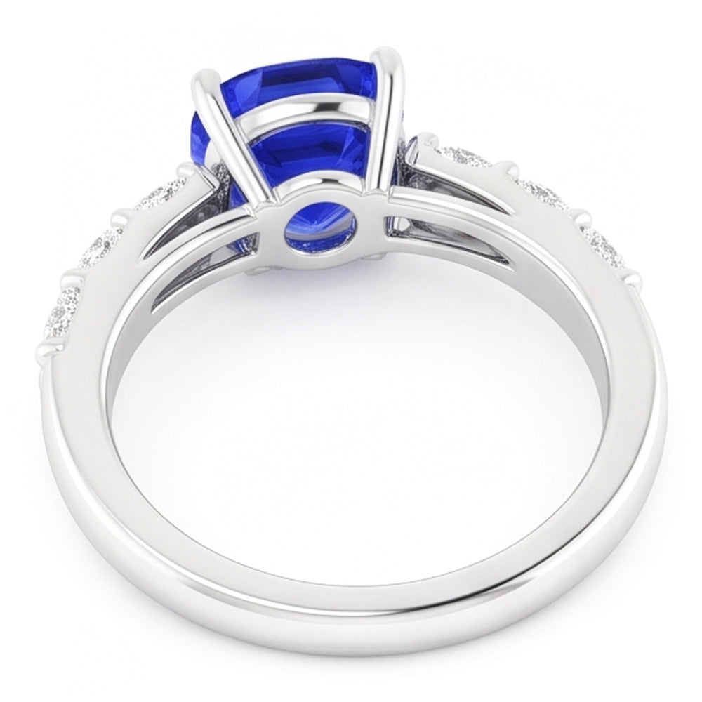Natural Earth Mined Diamond Anniversary Cushion Ceylon Sapphire Ring 2.50 Carats