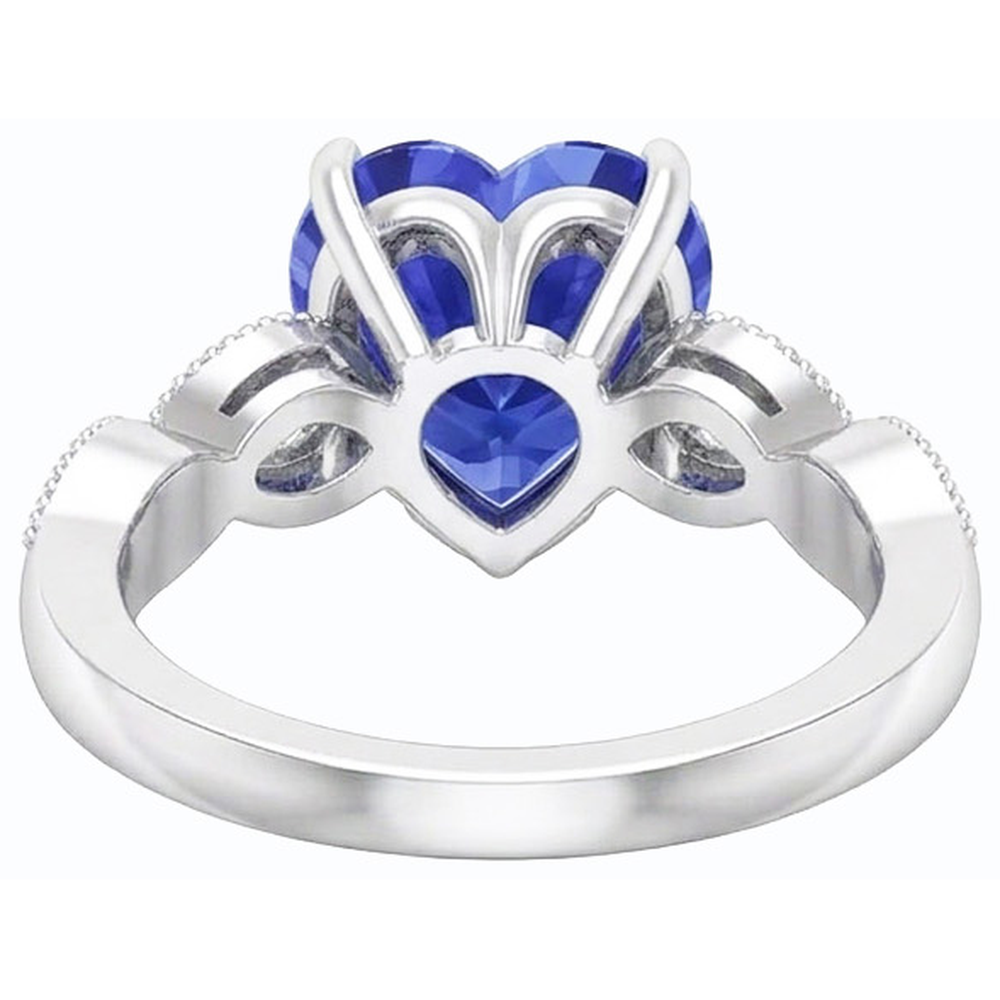 Natural Earth Mined Diamond Anniversary Heart Blue Sapphire Ring 3 Carats Twisted Style