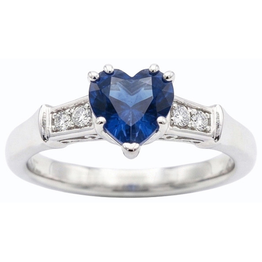 Natural Earth Mined Diamond Anniversary Heart Sri Lankan Sapphire Ring 5 Stone 1.75 Carats